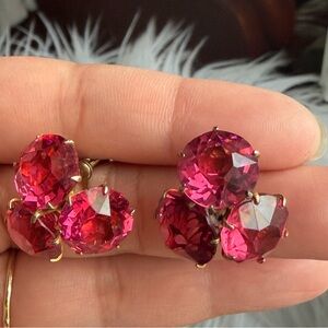 VINTAGE | Gorgeous Large Pink Trio Crystals/Rhinestones Screw Back Gold Earrings